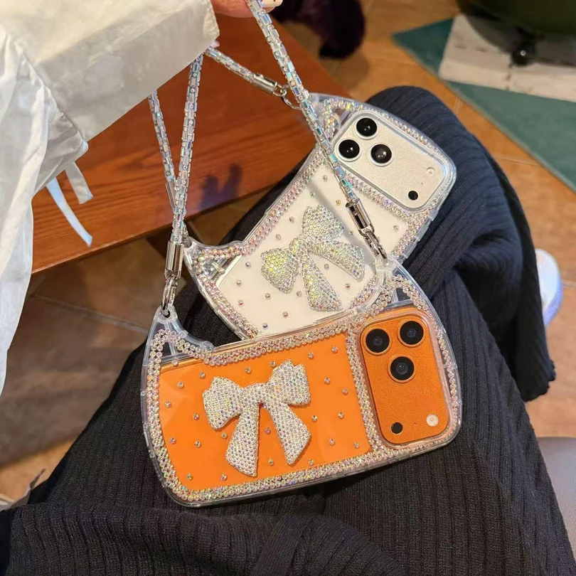 New Shimmer Bow Handbag Phone Case | Stylish Crossbody Case for iPhone✨