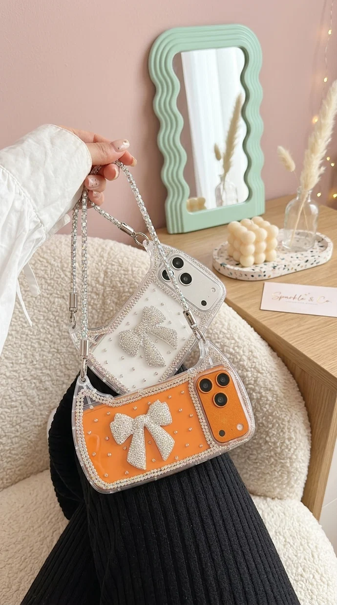 New Shimmer Bow Handbag Phone Case | Stylish Crossbody Case for iPhone✨