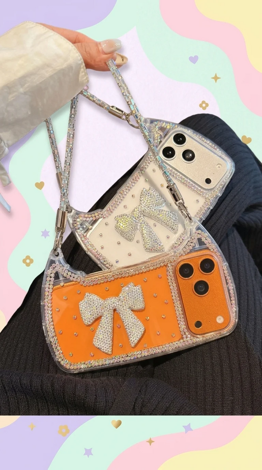 New Shimmer Bow Handbag Phone Case | Stylish Crossbody Case for iPhone✨
