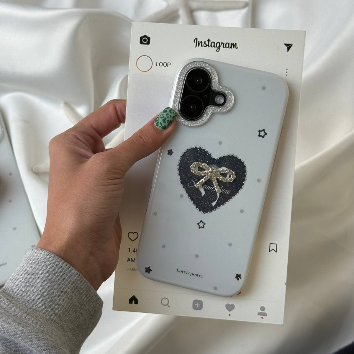 White Bow Love Heart Case🎀